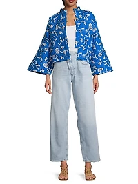 Embroidered Quilted Cotton Crop Jacket
