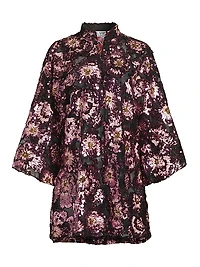 Floral-Sequined Chiffon Oversized Mini Caftan