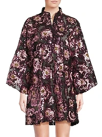 Floral-Sequined Chiffon Oversized Mini Caftan