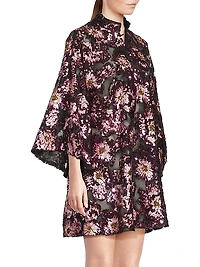Floral-Sequined Chiffon Oversized Mini Caftan