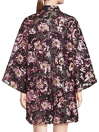 Floral-Sequined Chiffon Oversized Mini Caftan