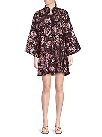 Floral-Sequined Chiffon Oversized Mini Caftan