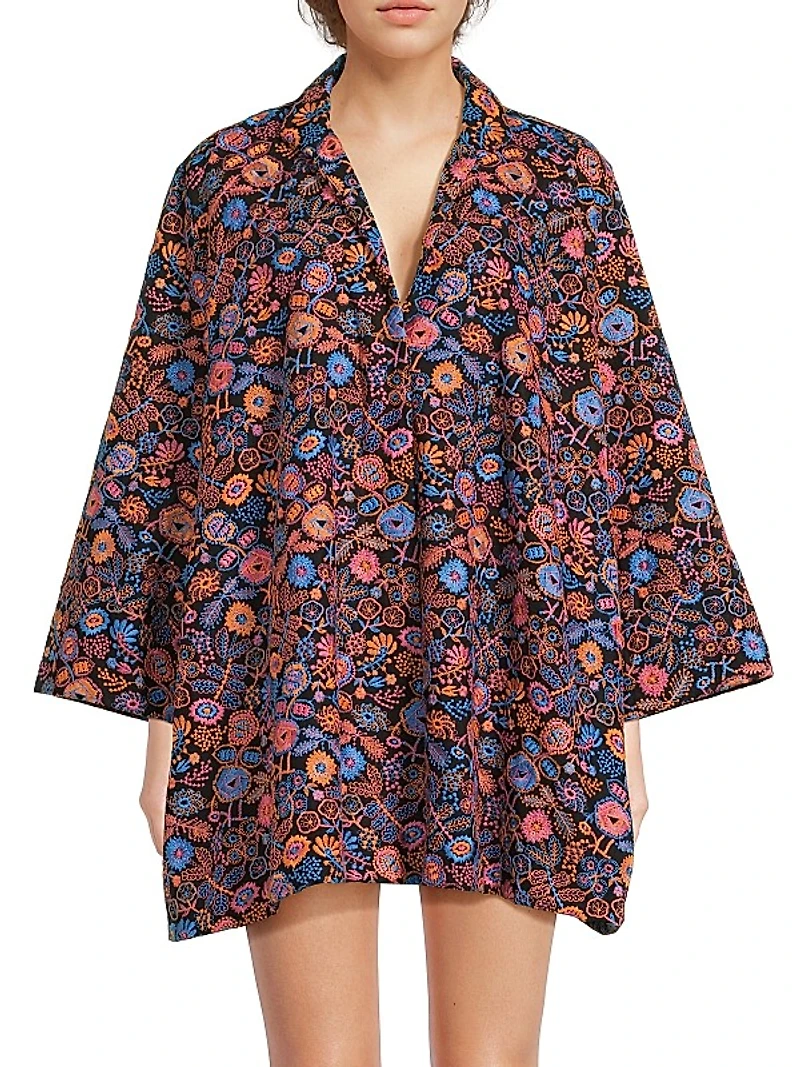 Floral-Embroidered Oversized Minidress
