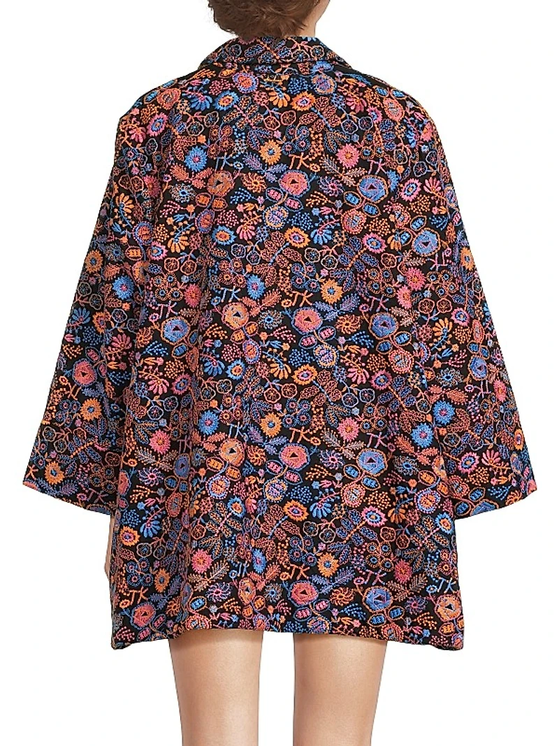 Floral-Embroidered Oversized Minidress