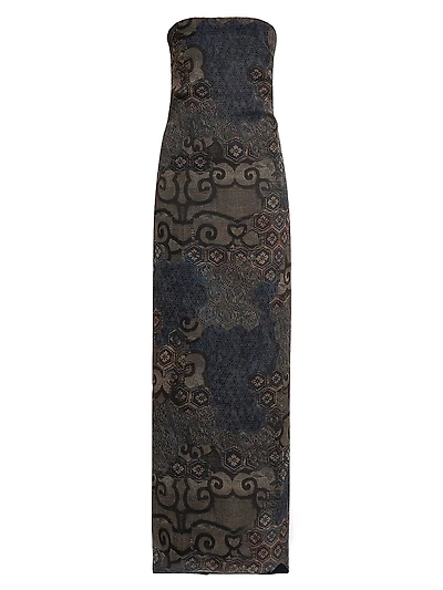 Geometric Silk Strapless Column Gown
