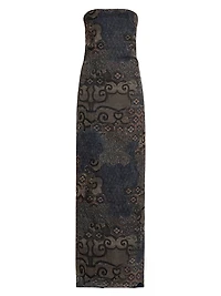 Geometric Silk Strapless Column Gown
