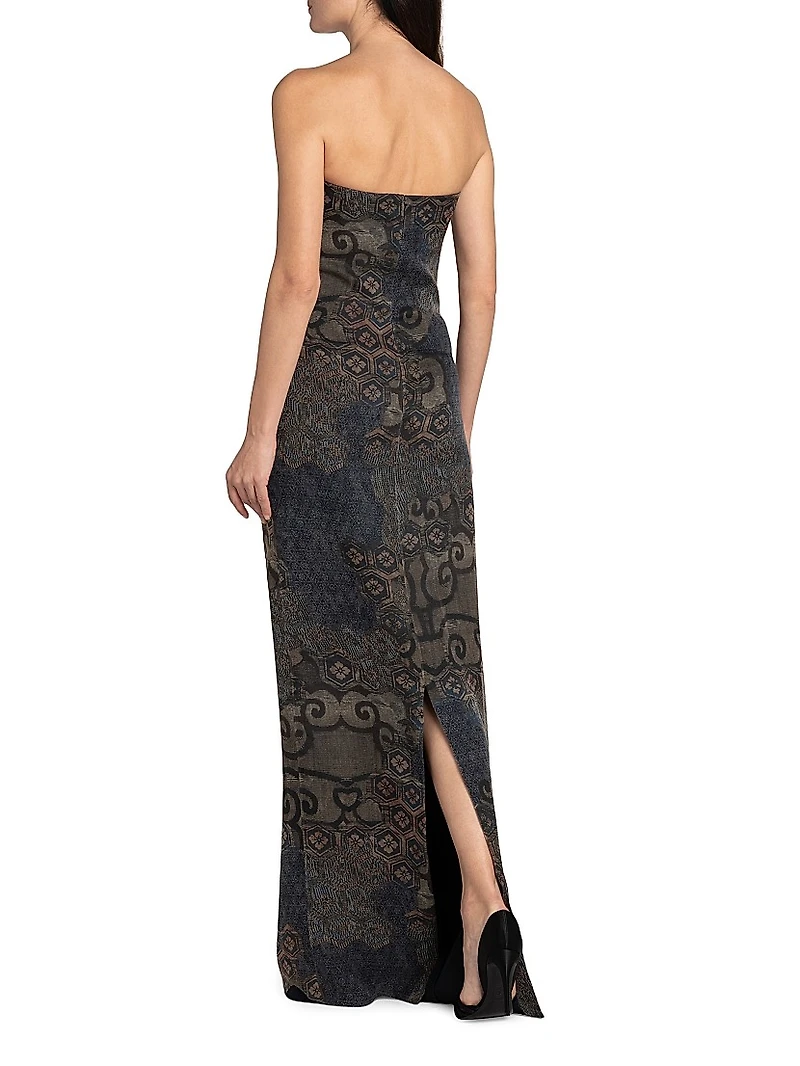 Geometric Silk Strapless Column Gown