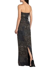 Geometric Silk Strapless Column Gown