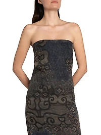Geometric Silk Strapless Column Gown