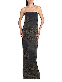 Geometric Silk Strapless Column Gown