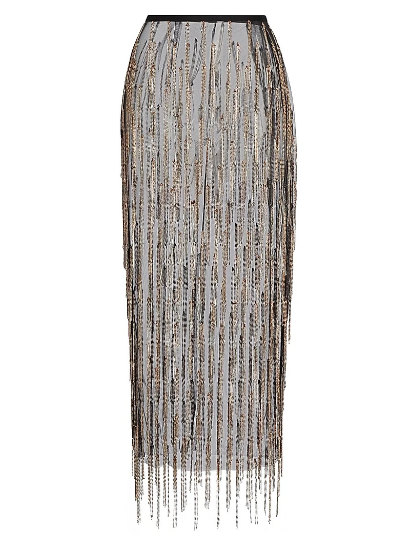 Rhinestone Fringe Midi-Skirt