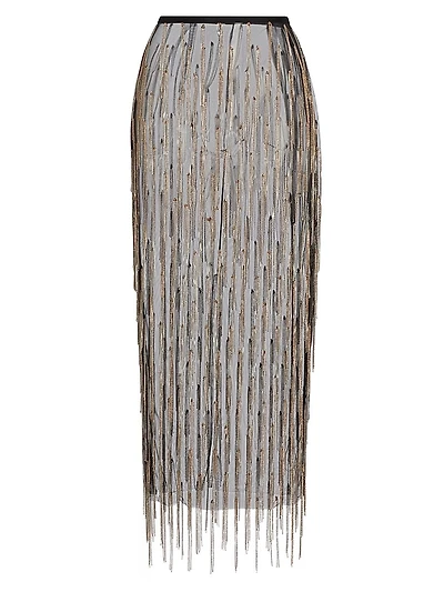 Rhinestone Fringe Midi-Skirt