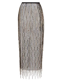 Rhinestone Fringe Midi-Skirt