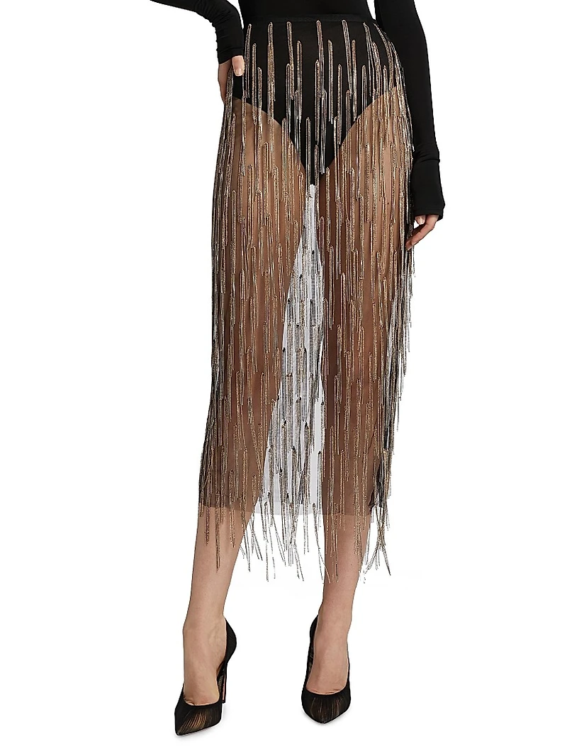 Rhinestone Fringe Midi-Skirt