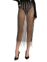 Rhinestone Fringe Midi-Skirt