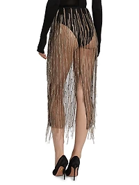 Rhinestone Fringe Midi-Skirt