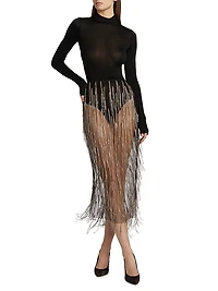 Rhinestone Fringe Midi-Skirt