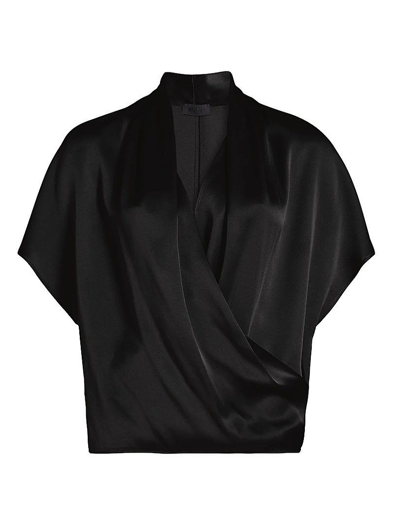 Satin Short Sleeve Wrap Top