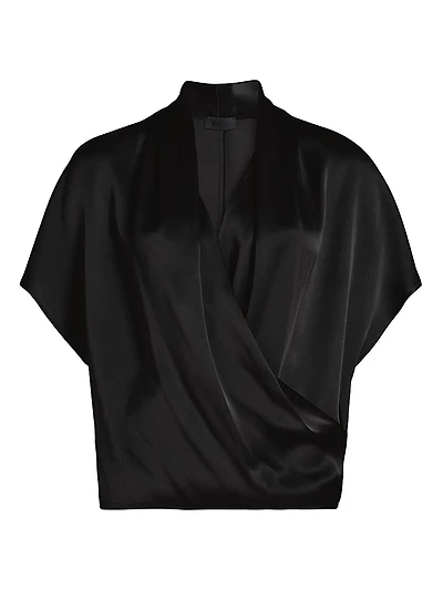 Satin Short Sleeve Wrap Top
