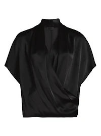 Satin Short Sleeve Wrap Top