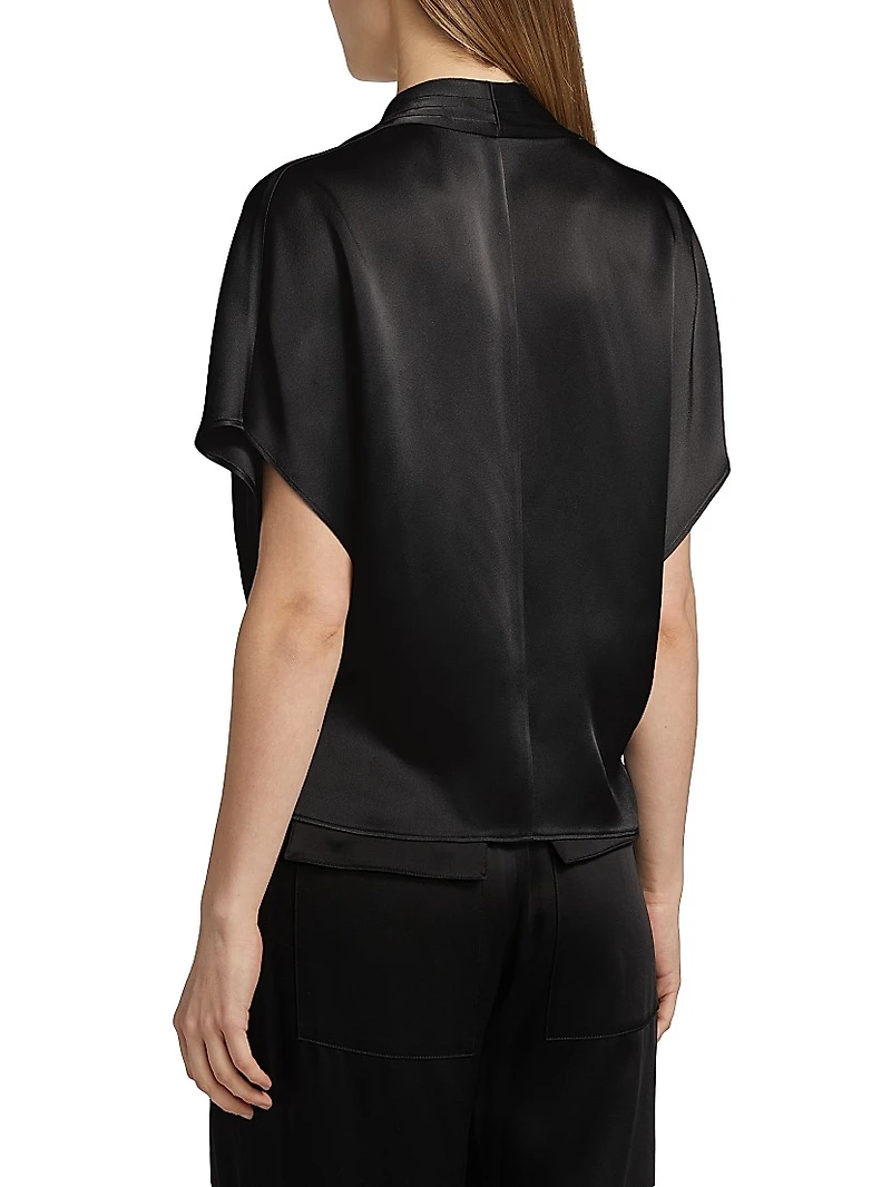 Satin Short Sleeve Wrap Top