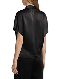 Satin Short Sleeve Wrap Top