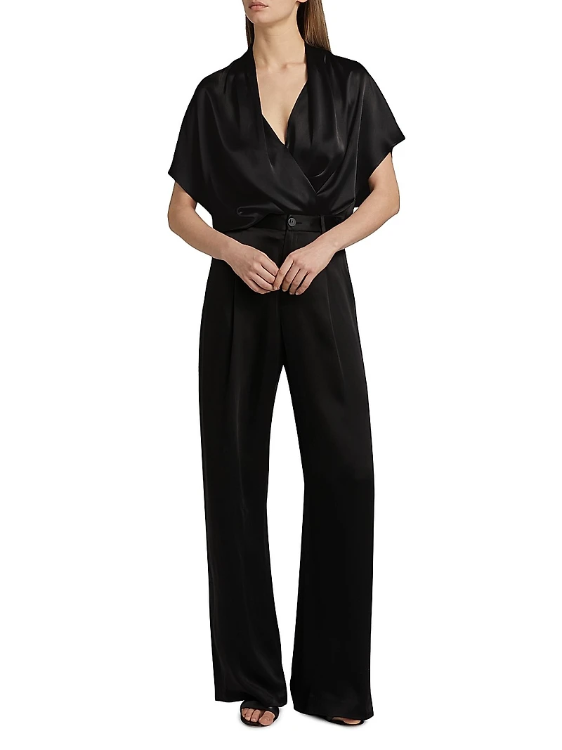 Satin Short Sleeve Wrap Top