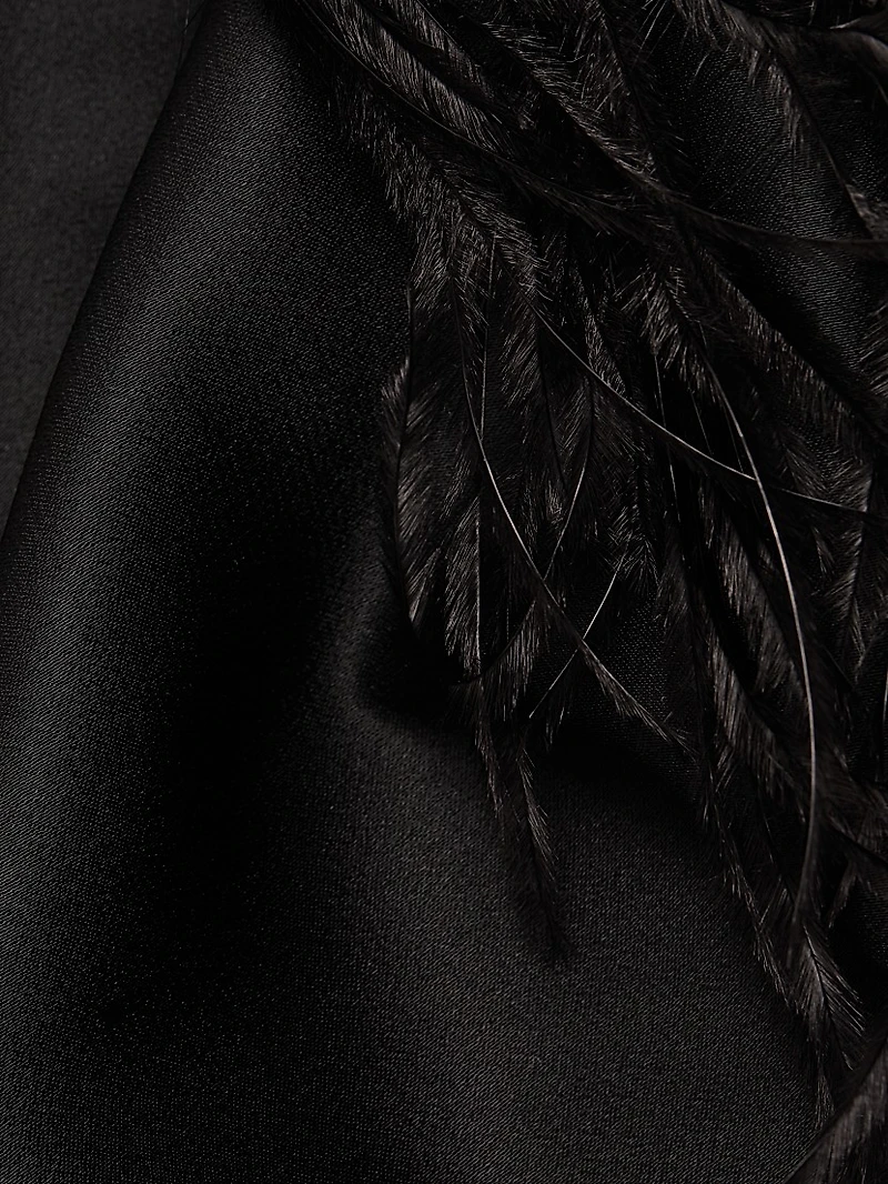 Feather Trim Satin Column Gown