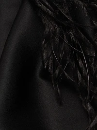 Feather Trim Satin Column Gown