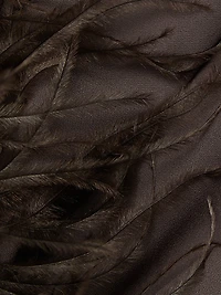 Feather Trim Crepe Long-Sleeve Maxi Dress