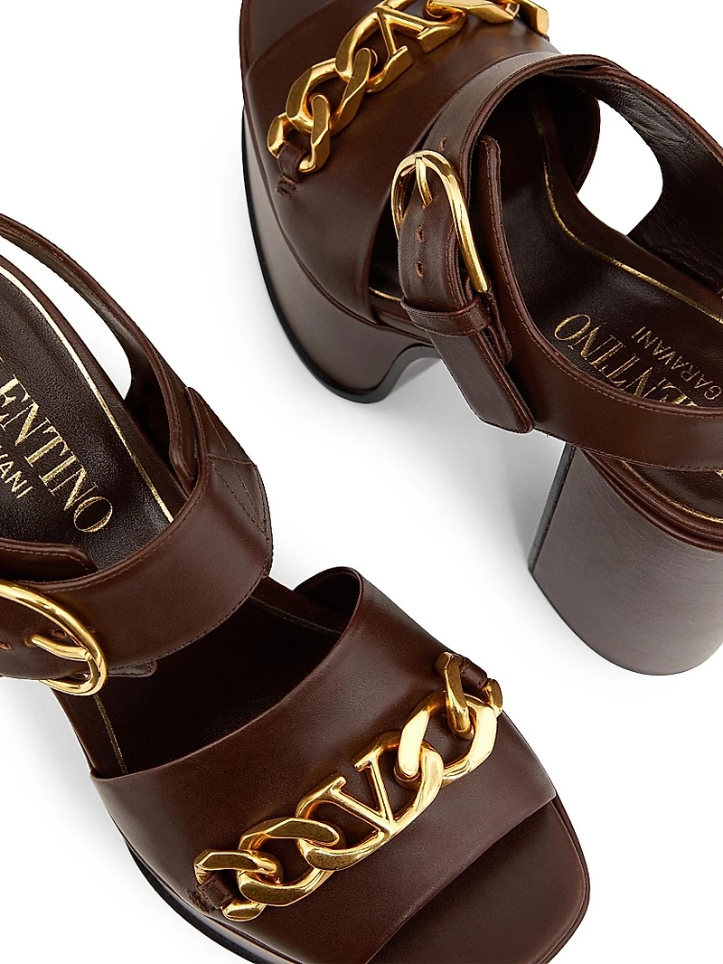VLogo Chain Calfskin 130MM Platform Sandals