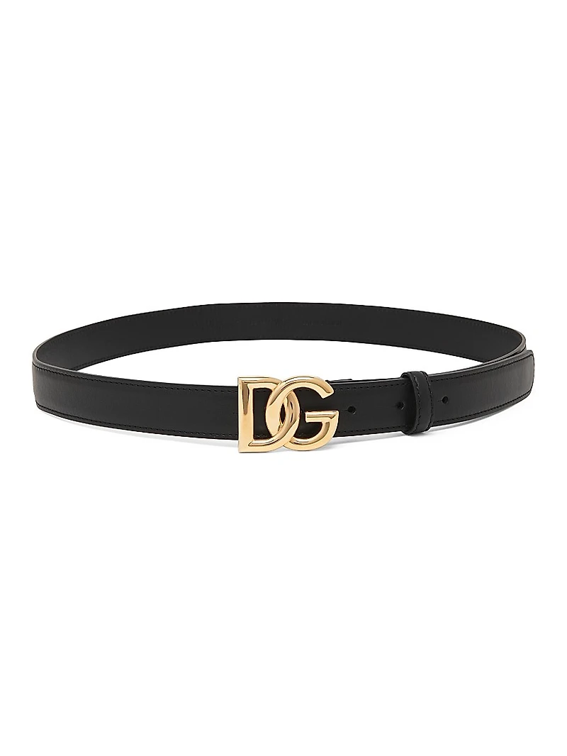 Leather Logo Buckle Belt