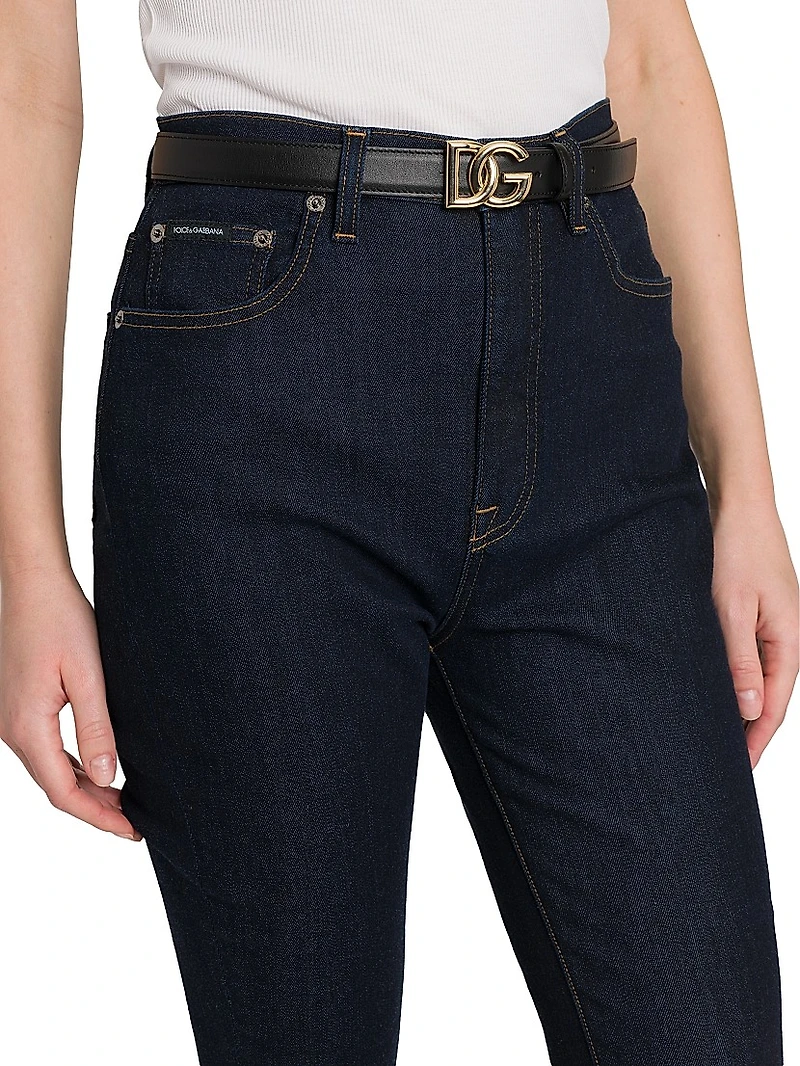 Leather Logo Buckle Belt