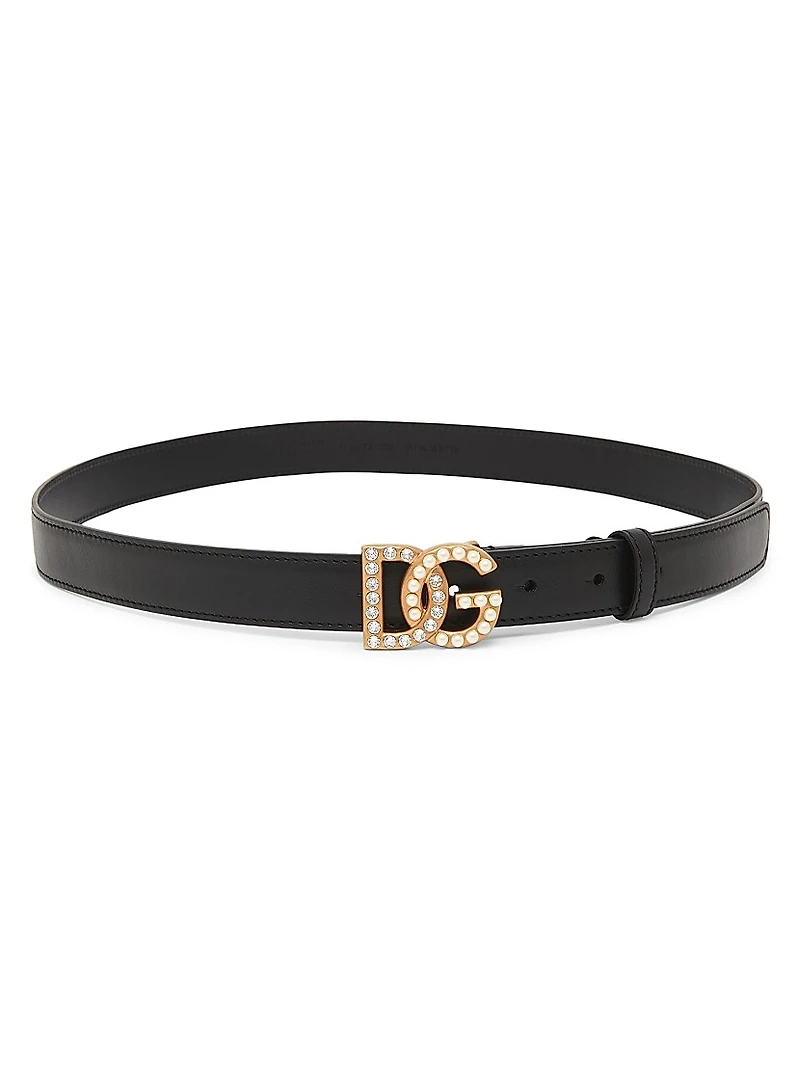 Leather Logo Buckle Belt