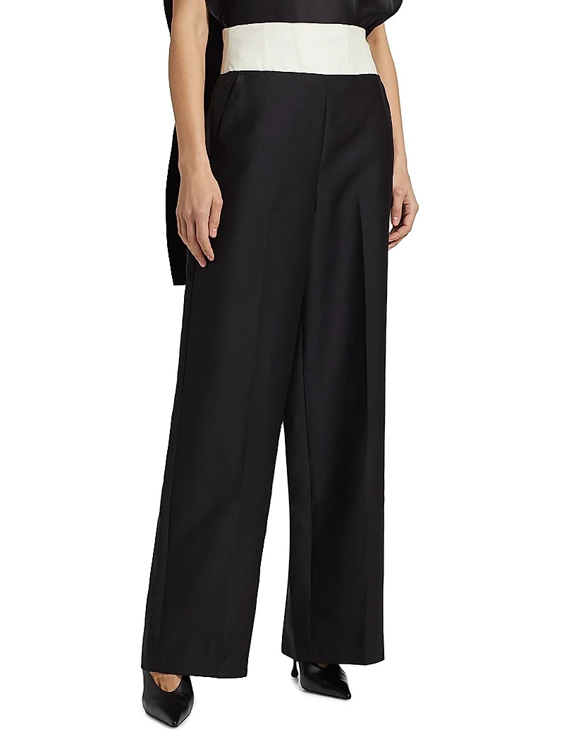 Dakota Wool-Silk Wide-Leg Pants