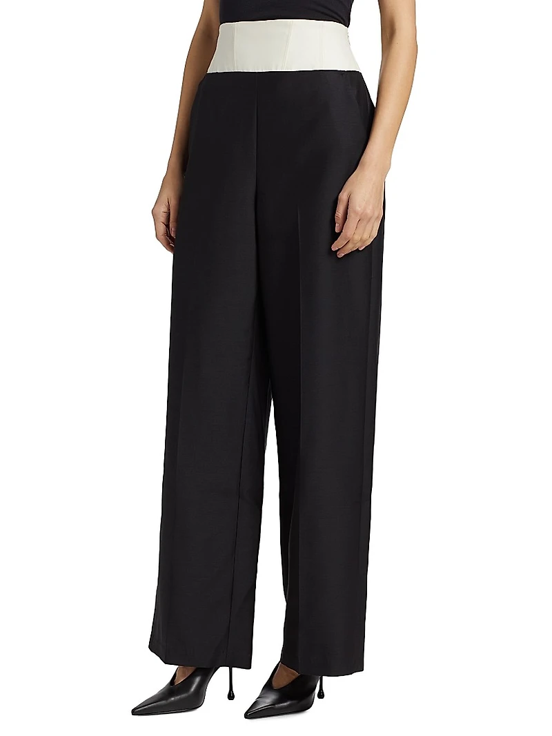Dakota Wool-Silk Wide-Leg Pants