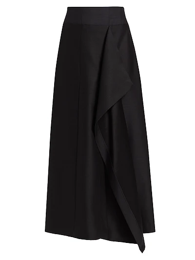 Pheobe Wool-Silk Midi-Skirt