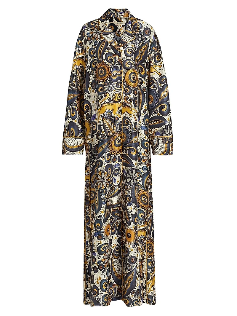 Jose De Jesus Alvarez Printed Silk Maxi Dress