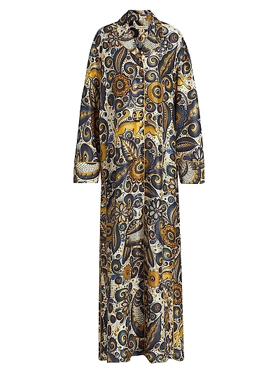 Jose De Jesus Alvarez Printed Silk Maxi Dress