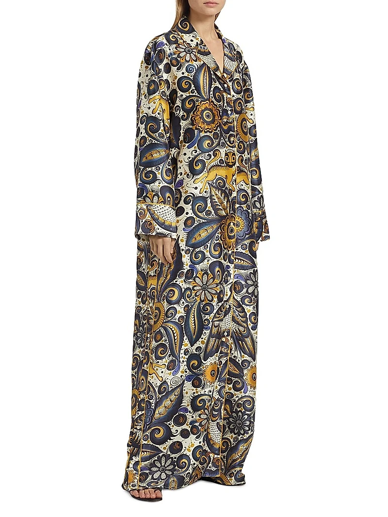 Jose De Jesus Alvarez Printed Silk Maxi Dress