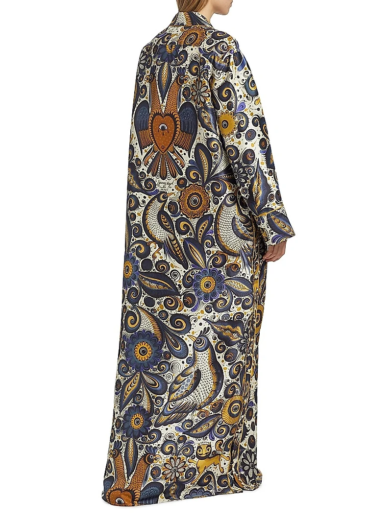 Jose De Jesus Alvarez Printed Silk Maxi Dress