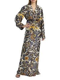Jose De Jesus Alvarez Printed Silk Maxi Dress