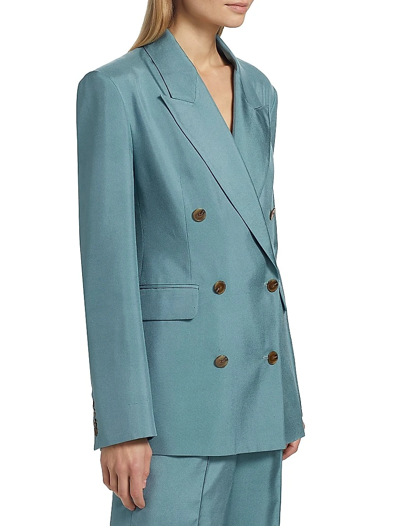 Estelle Double-Breasted Silk Blazer