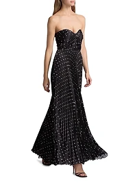 Margot Satin Polka Dot Strapless Gown