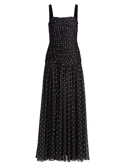 Natalia Polka Dot Crinkle Chiffon Gown
