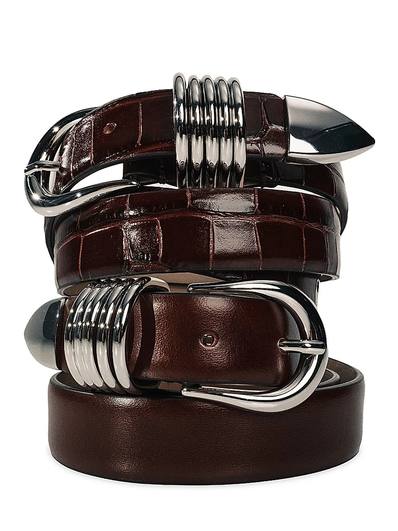 Hollyhock Croc-Embossed Leather Belt