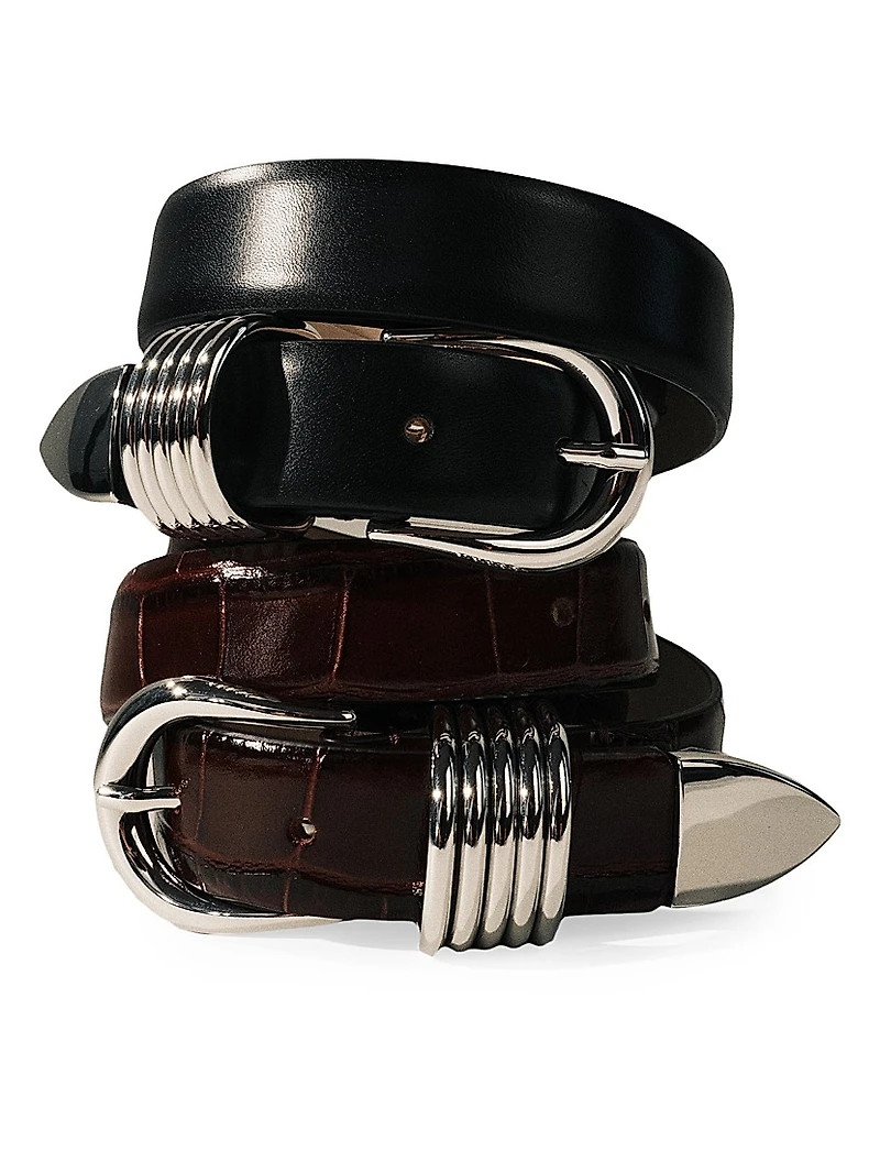 Hollyhock Croc-Embossed Leather Belt