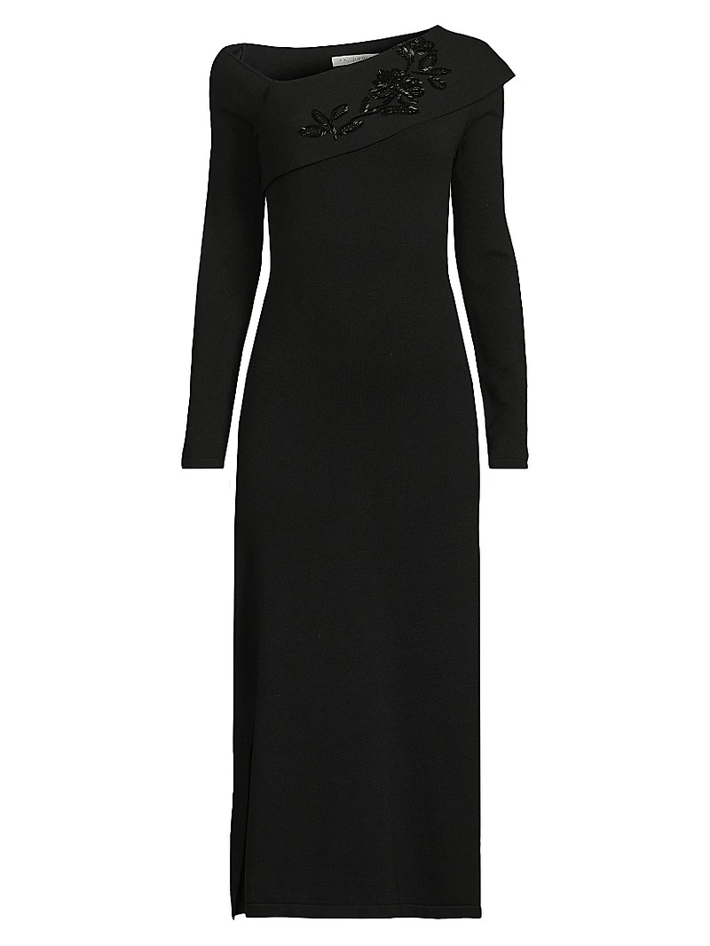 Asymmetric Beaded Midi-Dress