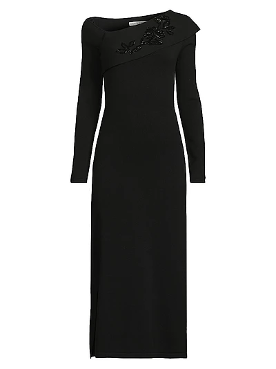 Asymmetric Beaded Midi-Dress