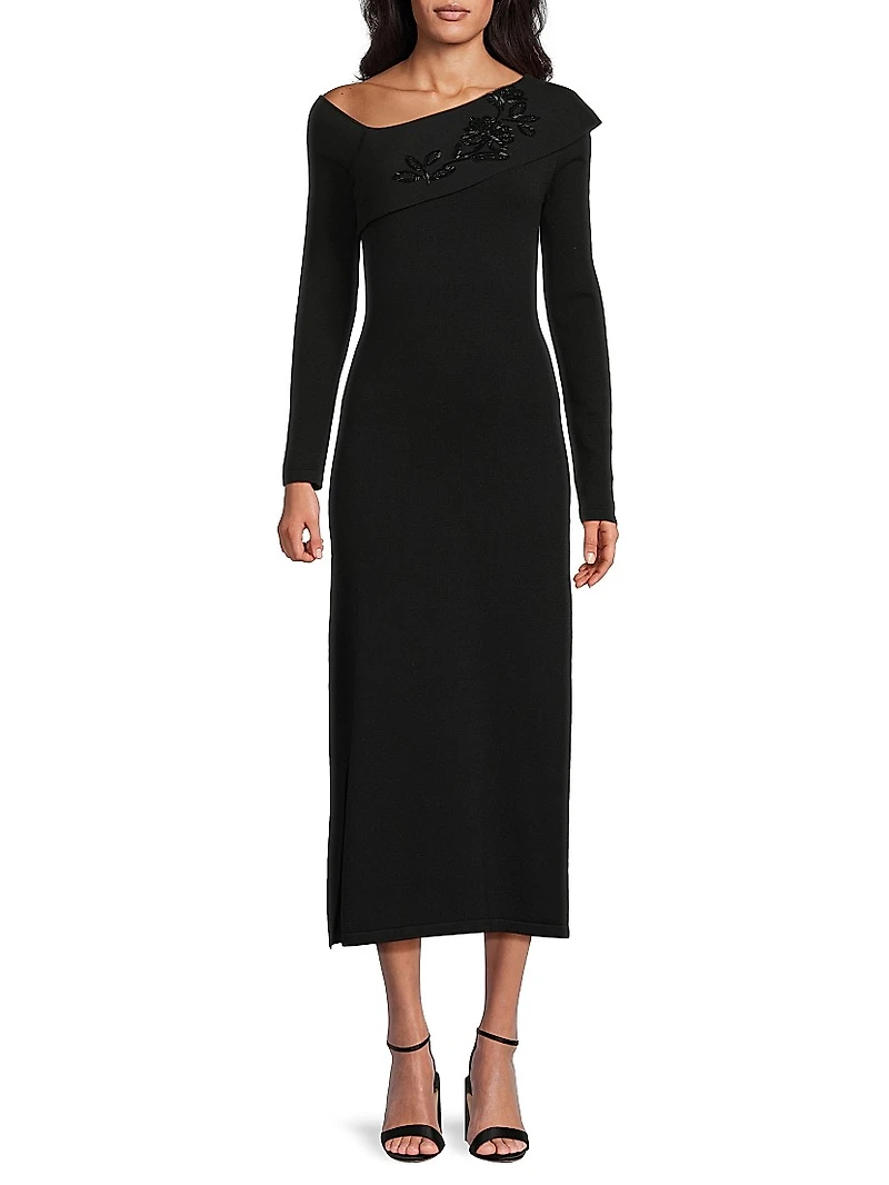 Asymmetric Beaded Midi-Dress